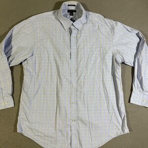 Lands' End Men's 17.5‎ 35 Blue Checkered Button Down No Iron Shirt Pima Cotton